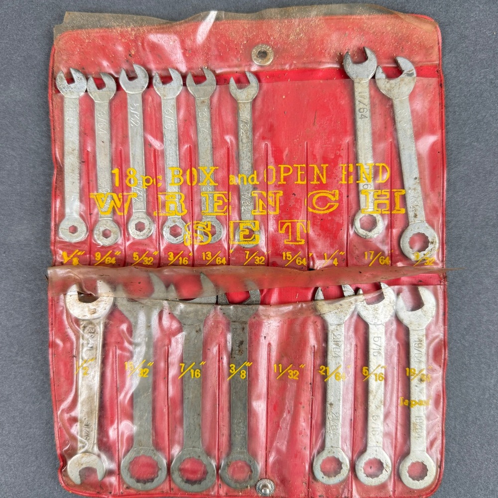 Japan 18pc Box and Open End Wrench Set, SAE Miniature Ignition Wrench Kit